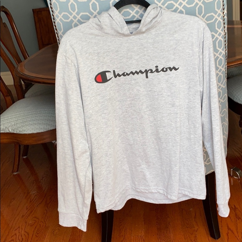 Champion New Gray Hooded Long Sleeve Shirt